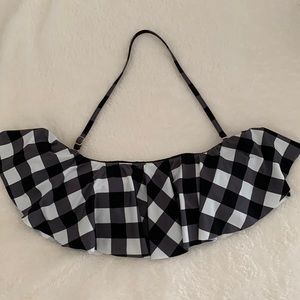 Swim Top Ruffled Kate Spade Plaid Black White Gray Size Medium